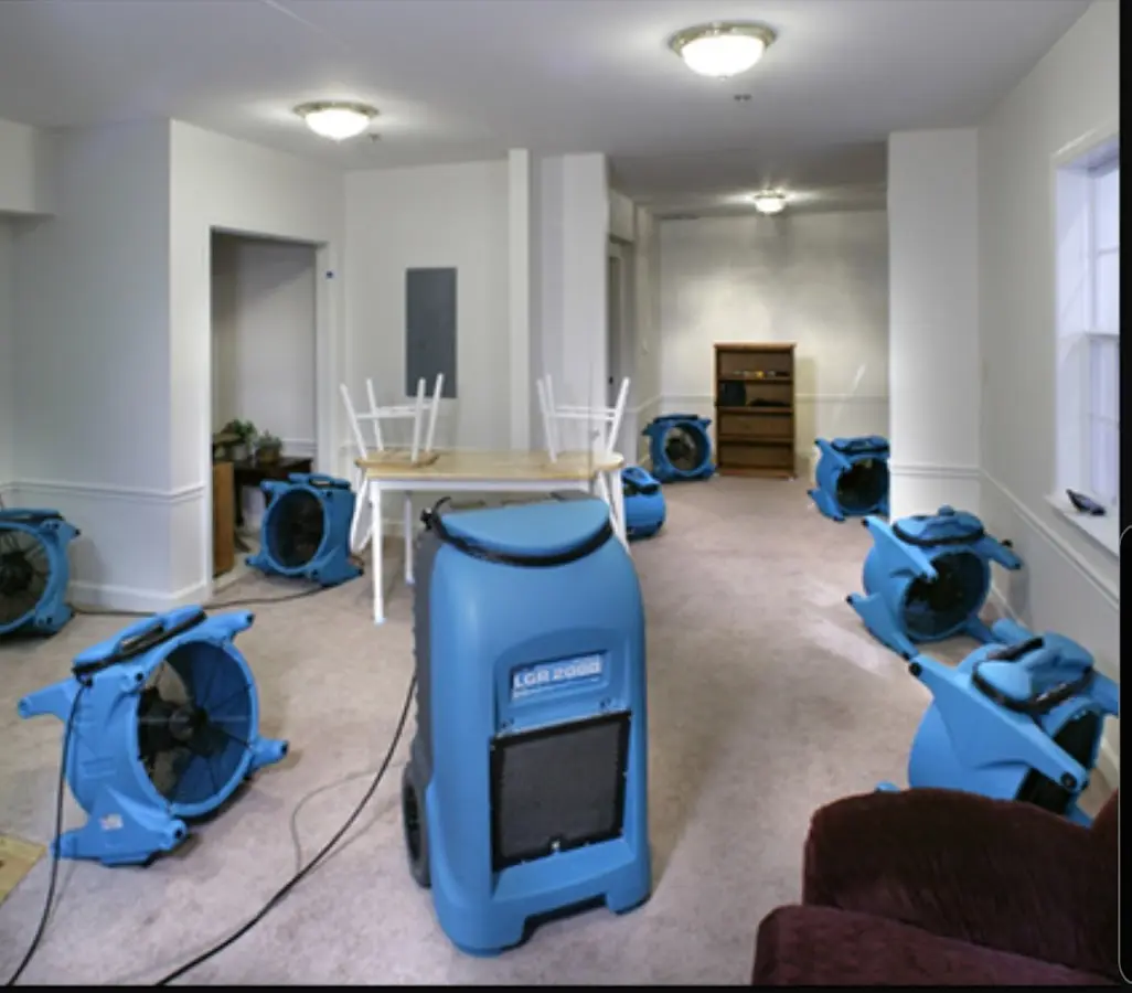 Air movers and dehumidifier setup for Water Extraction & Removal in Fullerton